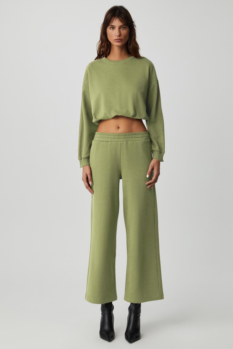 DEWANNA Kadın Uzun Kollu Crop Yeşil Eşofman Takımı