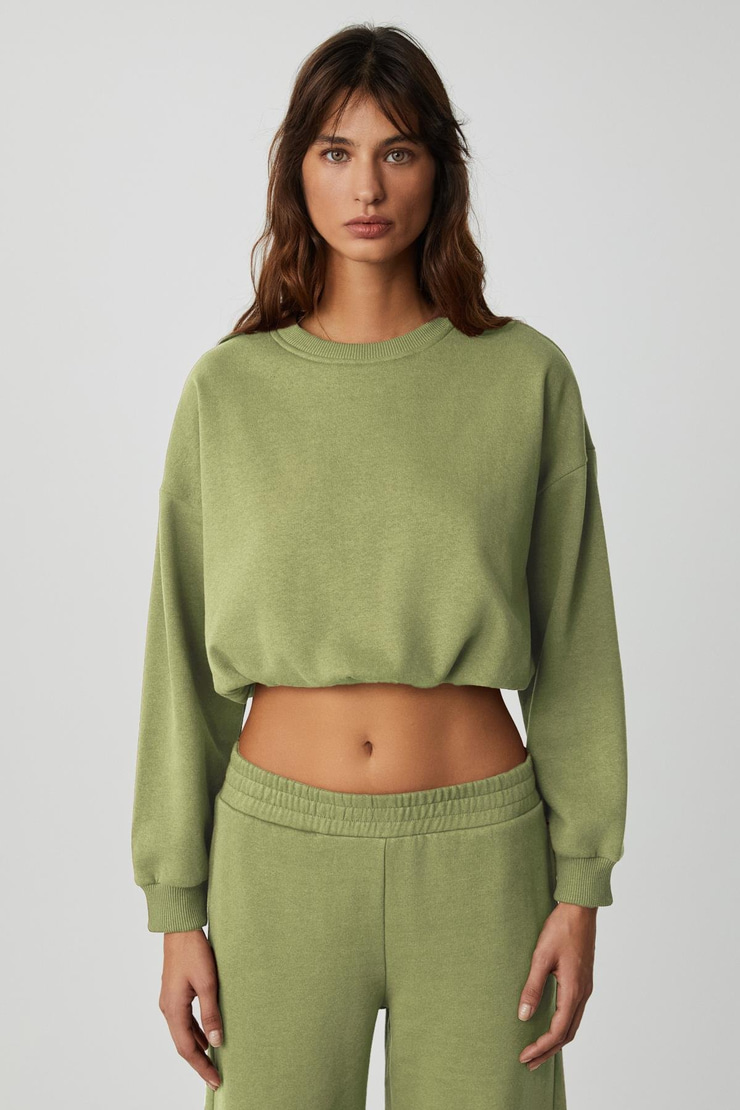 DEWANNA Kadın Uzun Kollu Crop Yeşil Eşofman Takımı