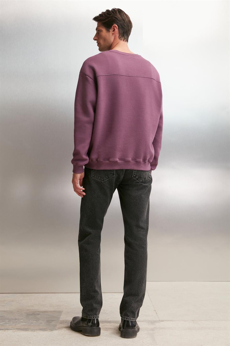 DIMITRI  Oversize Bordo Tekli Sweatshirt