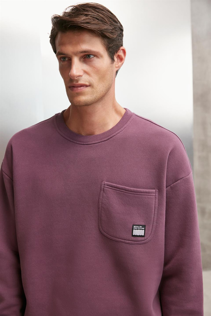 DIMITRI  Oversize Bordo Tekli Sweatshirt