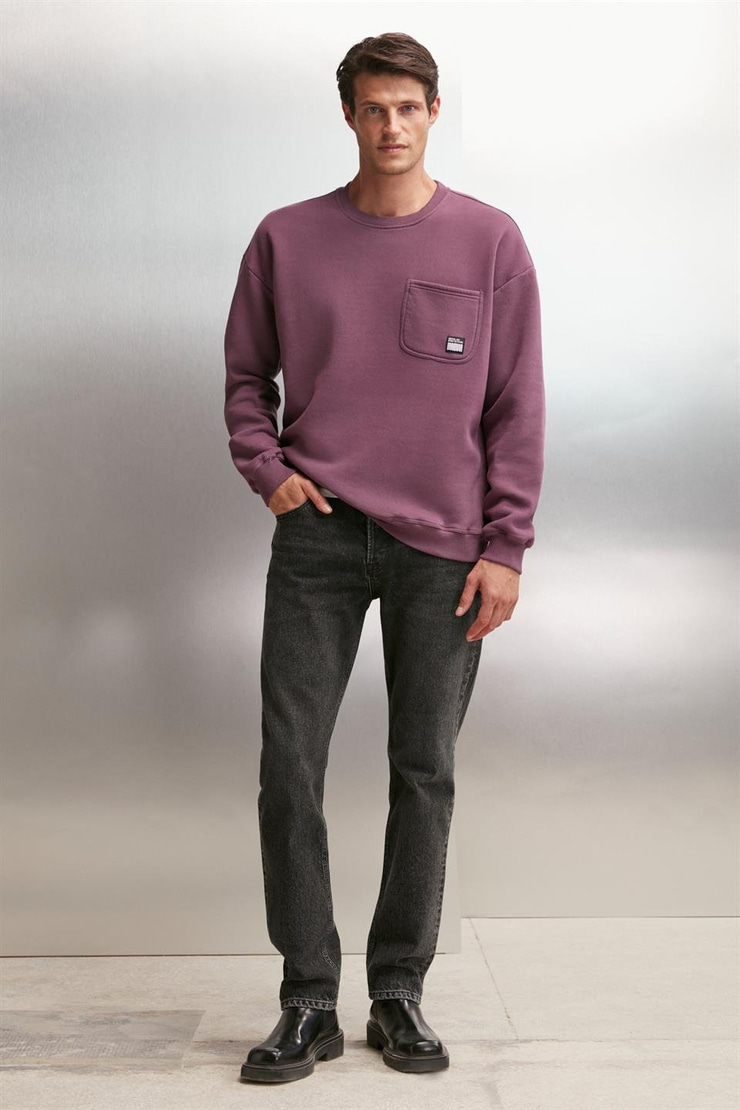 DIMITRI  Oversize Bordo Tekli Sweatshirt