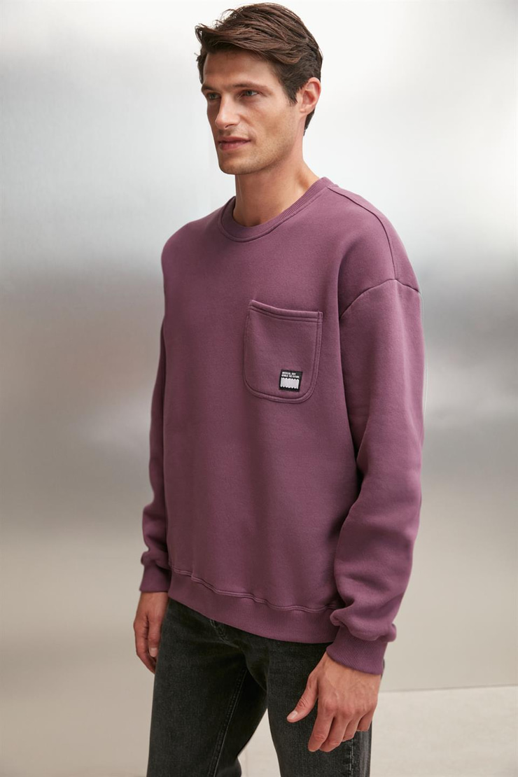 DIMITRI  Oversize Bordo Tekli Sweatshirt