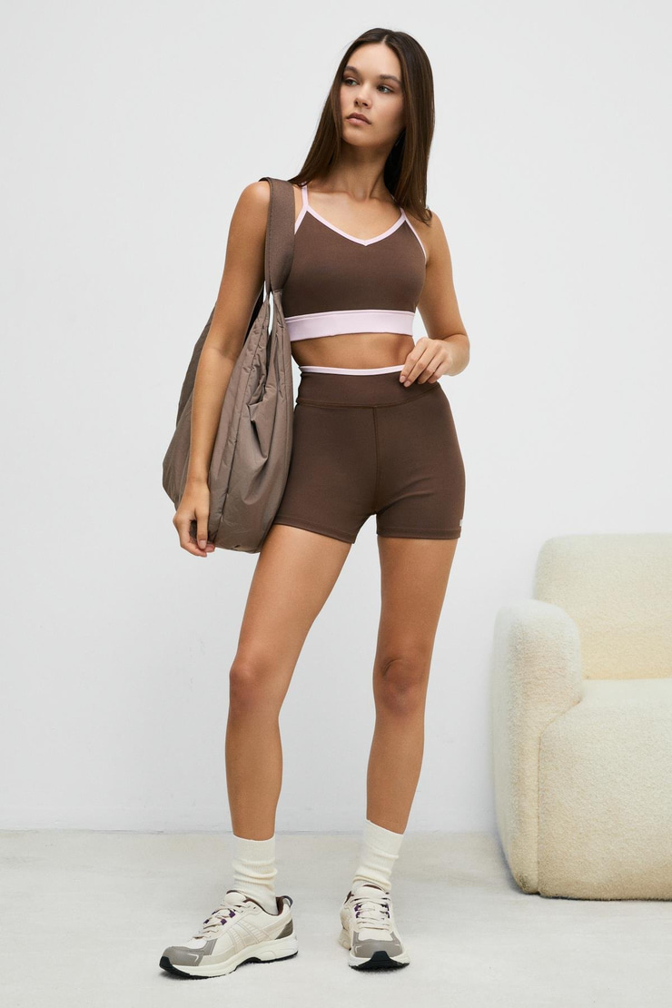 DOSHORIX Kadın Esnek Ve Yumuşak Dokulu Kontrast Biyeli Kısa Koyu Kahverengi Tayt