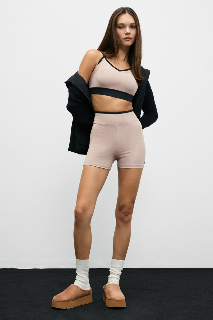 DOSHORIX Kadın Esnek Ve Yumuşak Dokulu Kontrast Biyeli Kısa Vizon Tayt