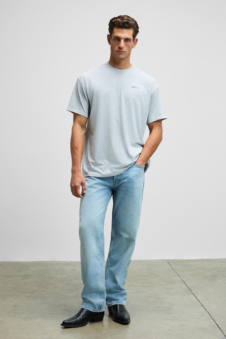 DRAGON Erkek Göğsü Ve Sırtı Baskılı %100 Organik Pamuk Oversize Fit Bisiklet Yaka Grimelanj T-Shirt