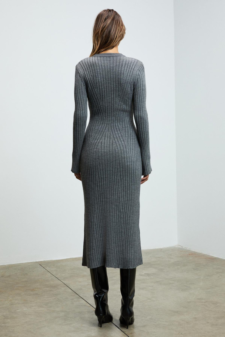 DUENDE Kadın Yuvarlak Yaka Çizgi Desenli Slim Fit Triko Grimelanj Elbise