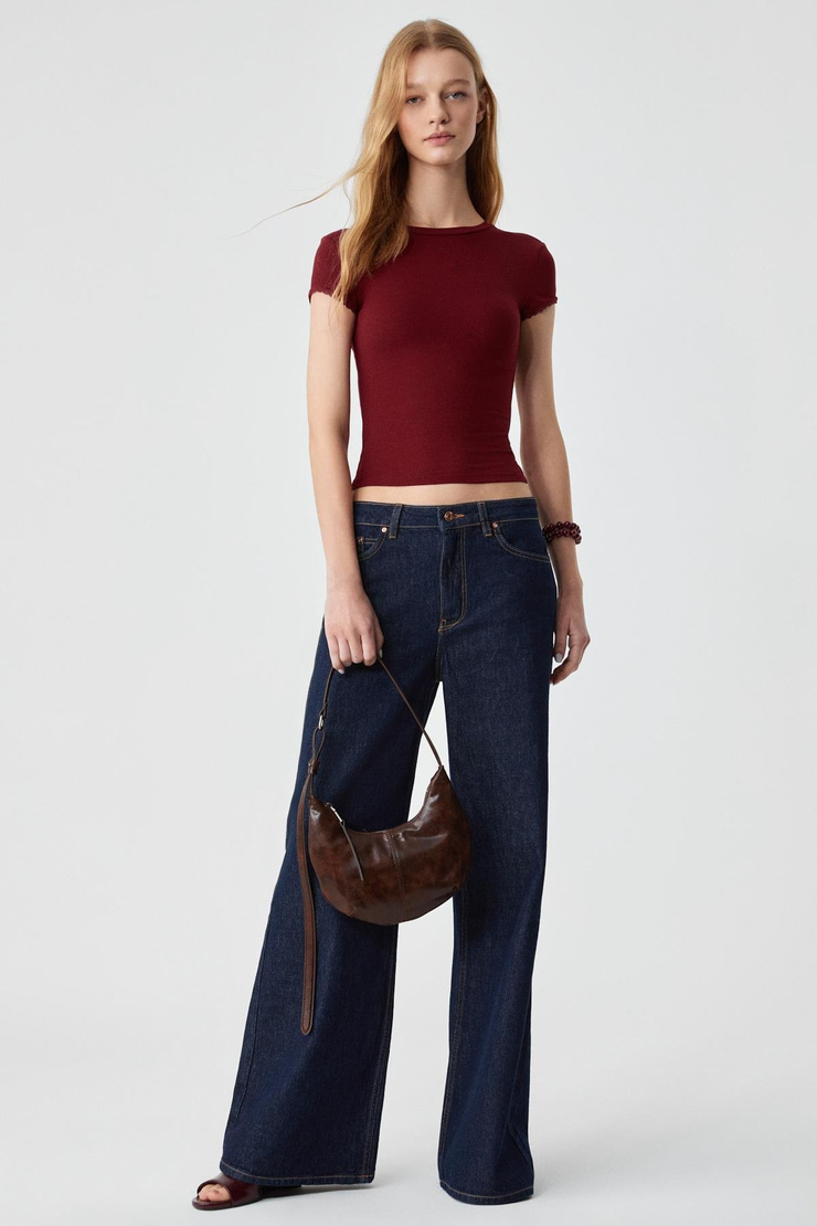 DULCE Kadın Slim Fit Kısa Kollu Kiremit Rengi T-Shirt