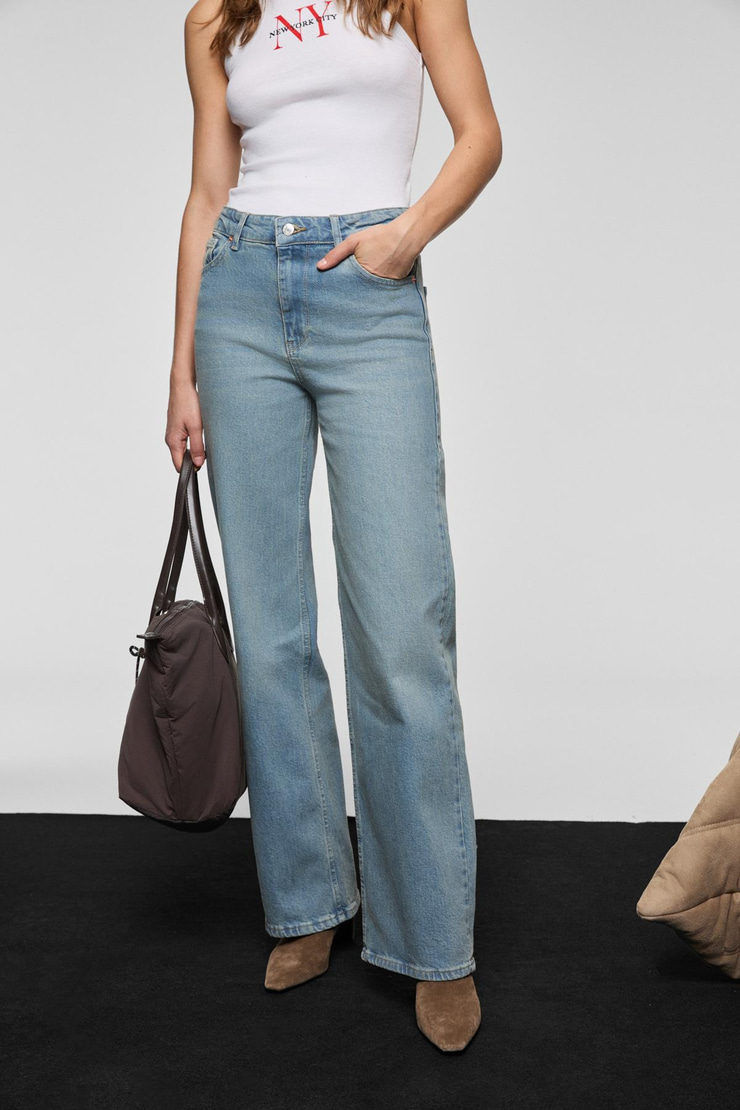 DUNA Kadın %100 Pamuk Straıght Fıt Denim Açık Mavi Jeans