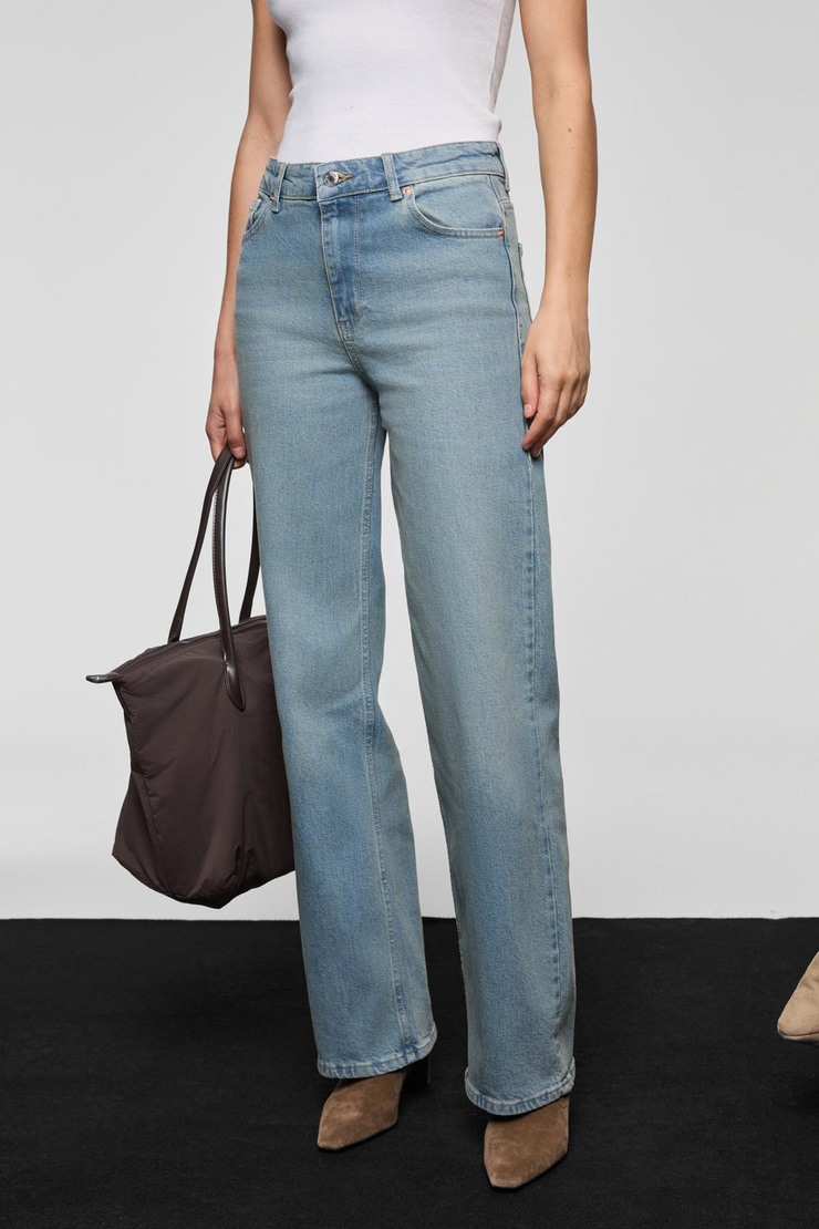 DUNA Kadın %100 Pamuk Straıght Fıt Denim Açık Mavi Jeans