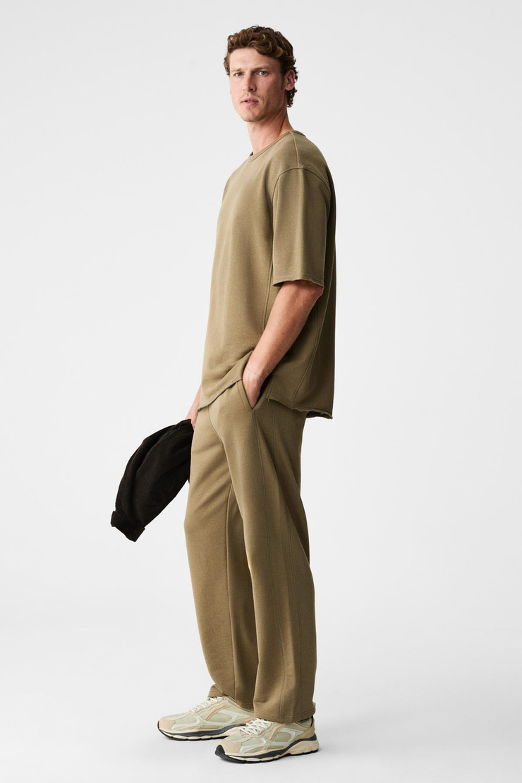 EASY Erkek Pamuklu Bisiklet Yaka Beli Lastikli Kordonlu Çift Cepli Regular Haki Alt-Üst Takım