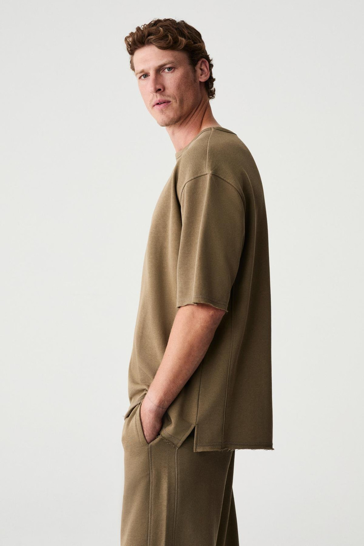 EASY Erkek Pamuklu Bisiklet Yaka Beli Lastikli Kordonlu Çift Cepli Regular Haki Alt-Üst Takım