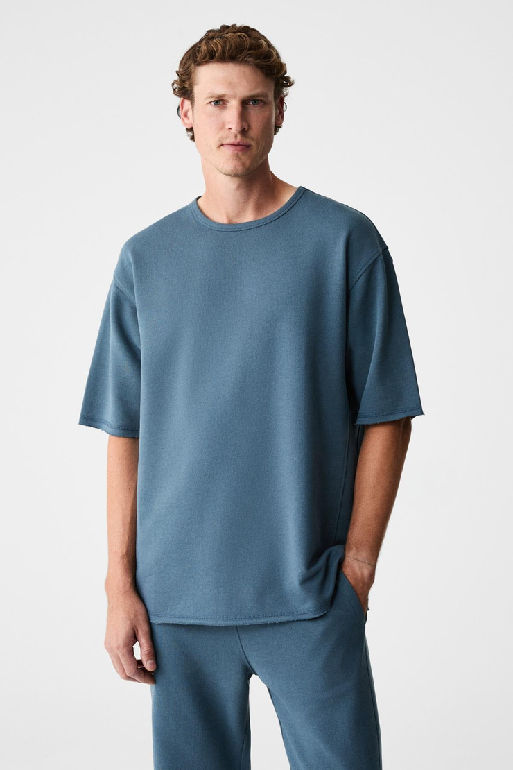 EASY Erkek Pamuklu Bisiklet Yaka Beli Lastikli Kordonlu Çift Cepli Regular Petrol Mavisi Alt-Üst Takım