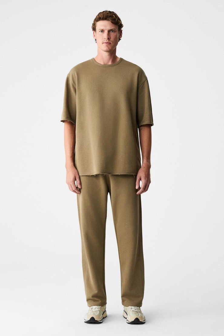 EASY Erkek Pamuklu Bisiklet Yaka Beli Lastikli Kordonlu Çift Cepli Regular Haki Alt-Üst Takım