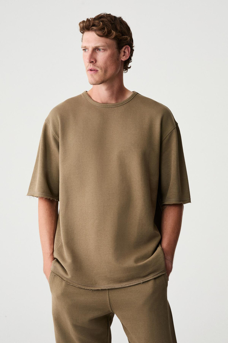 EASY Erkek Pamuklu Bisiklet Yaka Beli Lastikli Kordonlu Çift Cepli Regular Haki Alt-Üst Takım