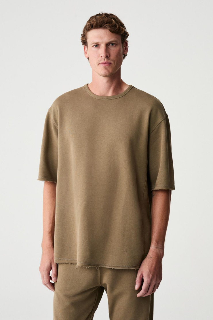 EASY Erkek Pamuklu Bisiklet Yaka Beli Lastikli Kordonlu Çift Cepli Regular Haki Alt-Üst Takım