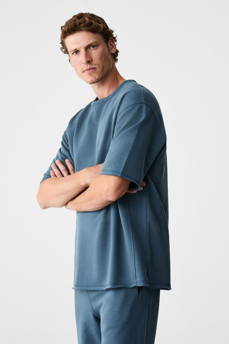 EASY Erkek Pamuklu Bisiklet Yaka Beli Lastikli Kordonlu Çift Cepli Regular Petrol Mavisi Alt-Üst Takım