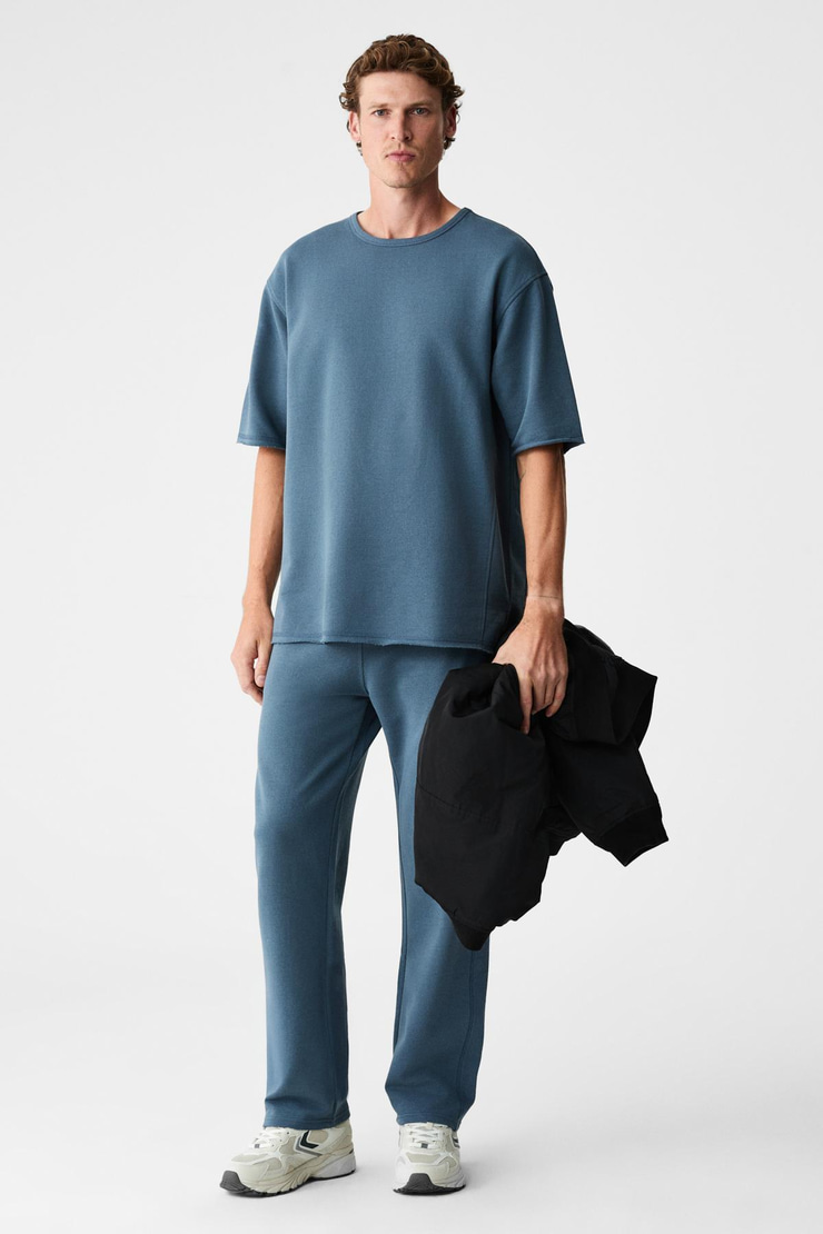 EASY Erkek Pamuklu Bisiklet Yaka Beli Lastikli Kordonlu Çift Cepli Regular Petrol Mavisi Alt-Üst Takım