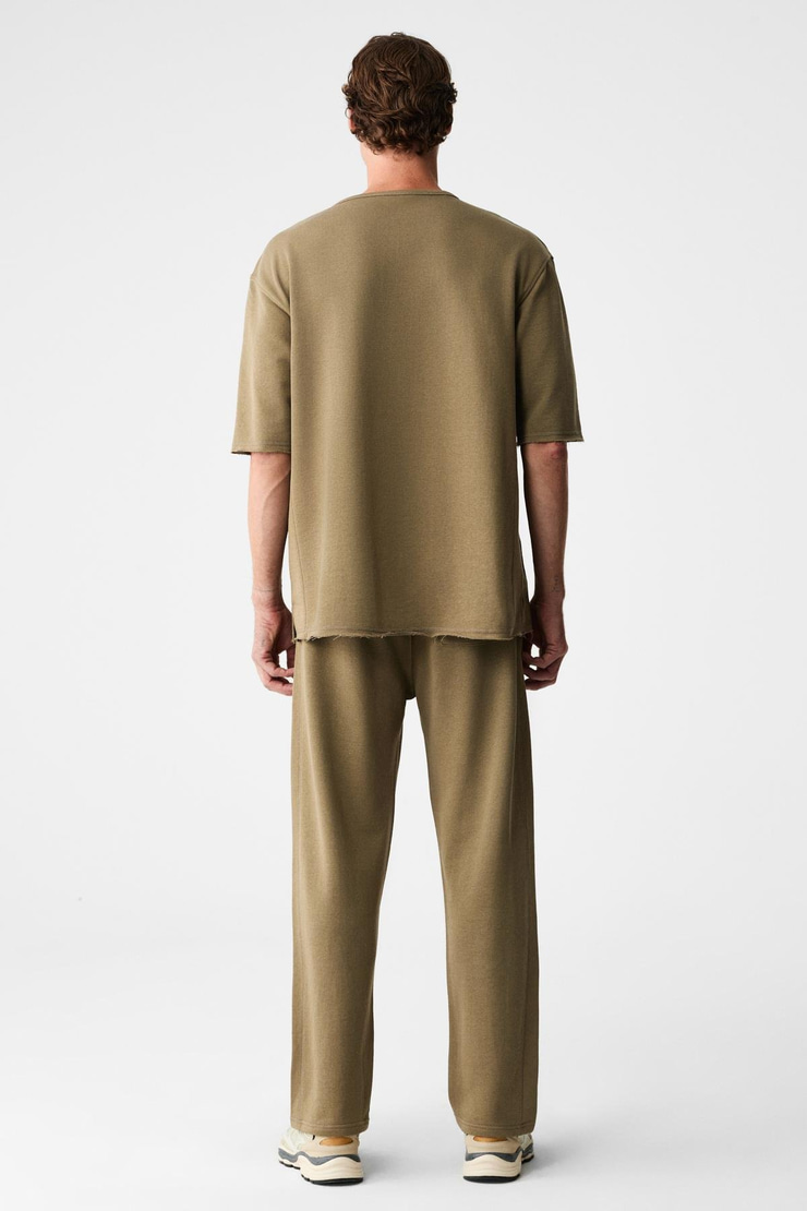 EASY Erkek Pamuklu Bisiklet Yaka Beli Lastikli Kordonlu Çift Cepli Regular Haki Alt-Üst Takım