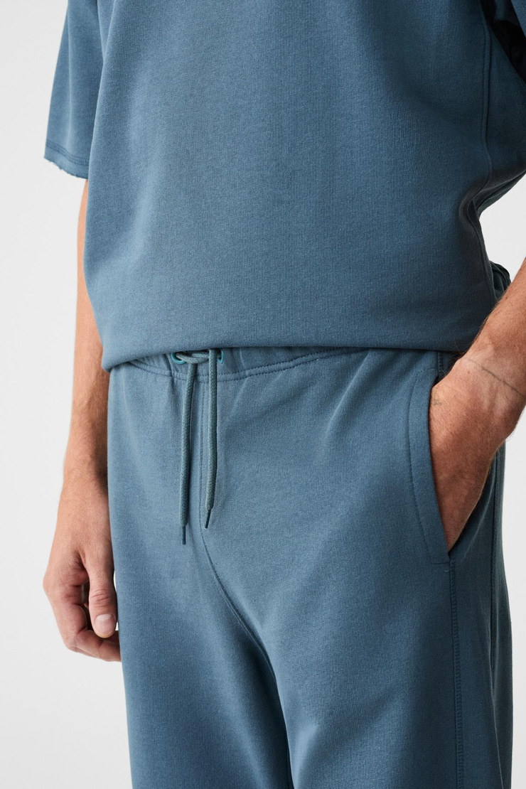 EASY Erkek Pamuklu Bisiklet Yaka Beli Lastikli Kordonlu Çift Cepli Regular Petrol Mavisi Alt-Üst Takım