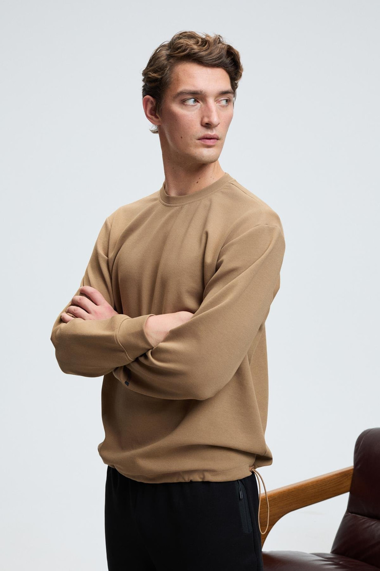 EDMUND Erkek Kolu Baskılı Eteği Lastik ve Stoperli Bisiklet Yaka Vizon Sweatshirt