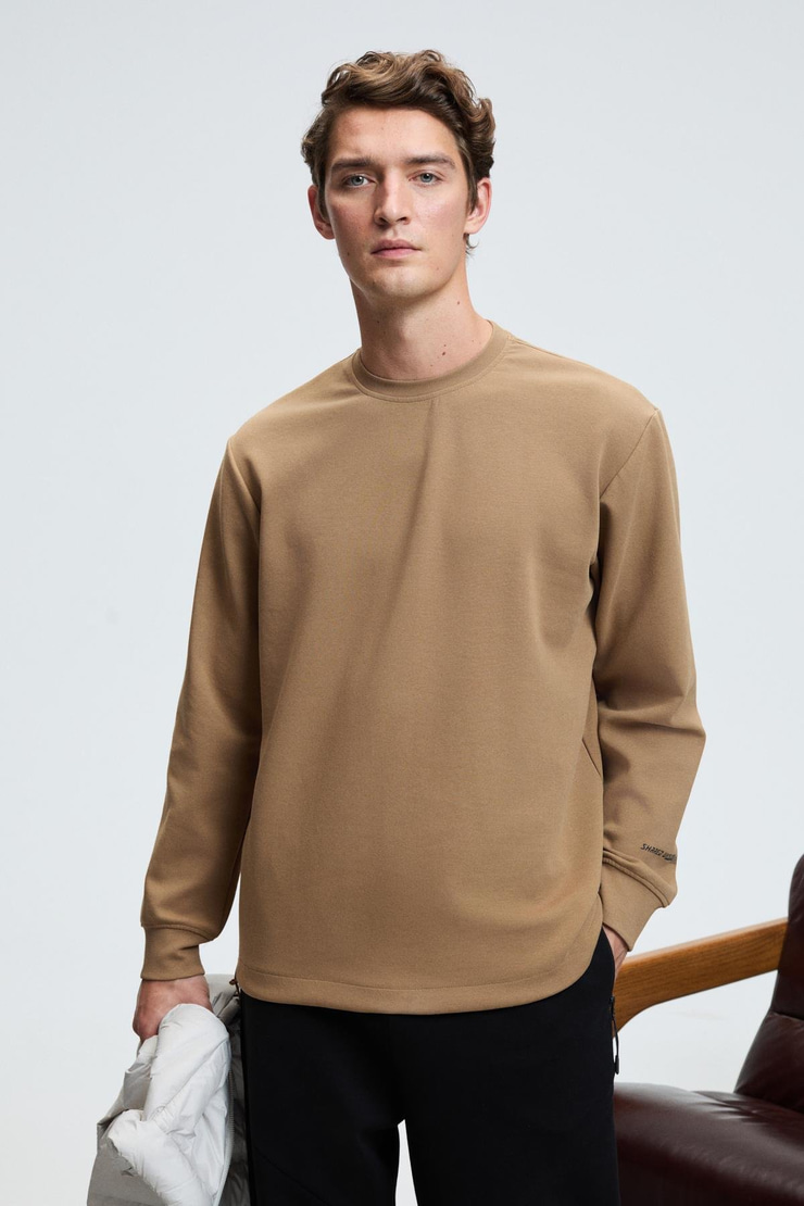 EDMUND Erkek Kolu Baskılı Eteği Lastik ve Stoperli Bisiklet Yaka Vizon Sweatshirt