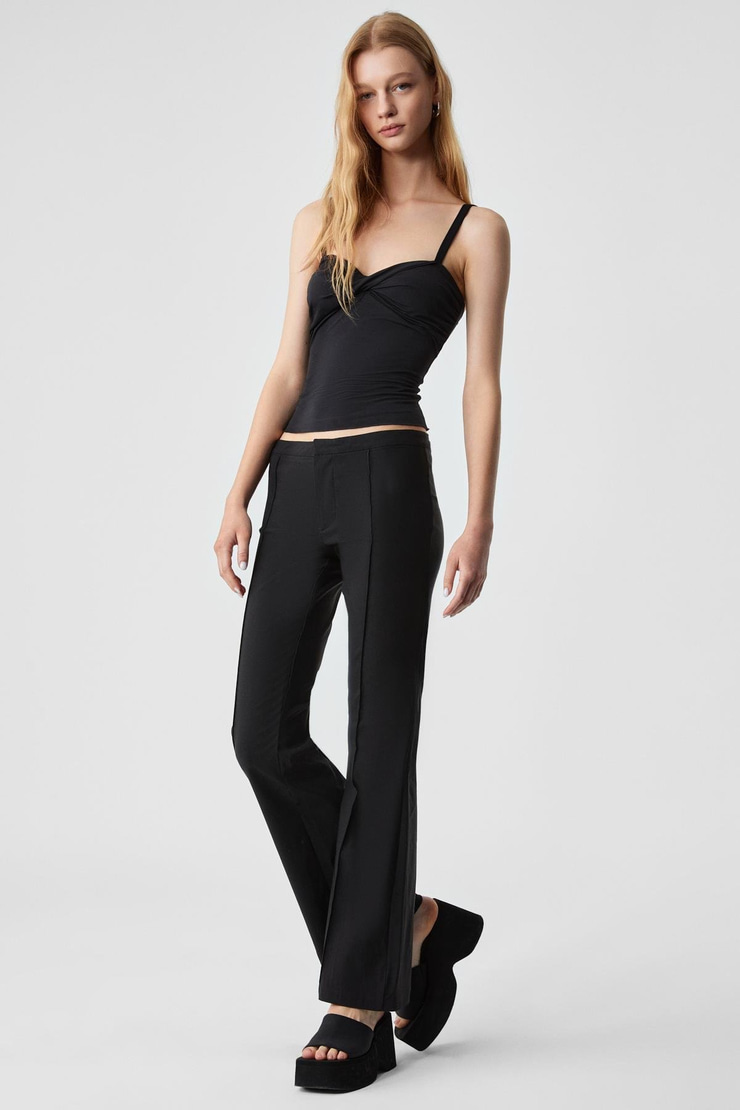 EFILIUS Kadın Slim Geniş Paça Fermuarlı Siyah Pantolon