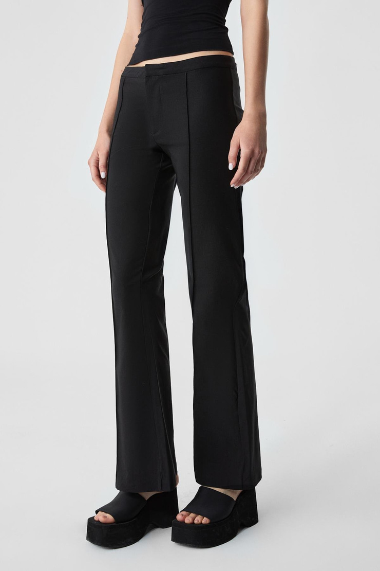 EFILIUS Kadın Slim Geniş Paça Fermuarlı Siyah Pantolon