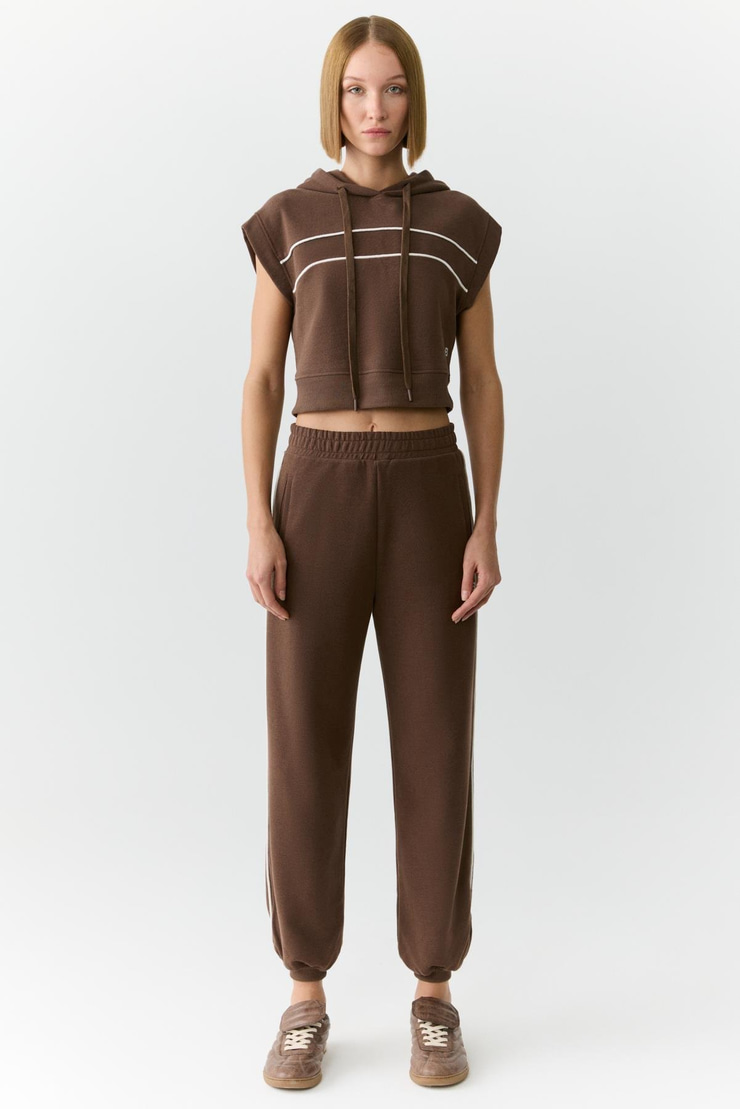 ELENORA Kadın Kapüşonlu Düşük Omuz Kahverengi Sweatshirt