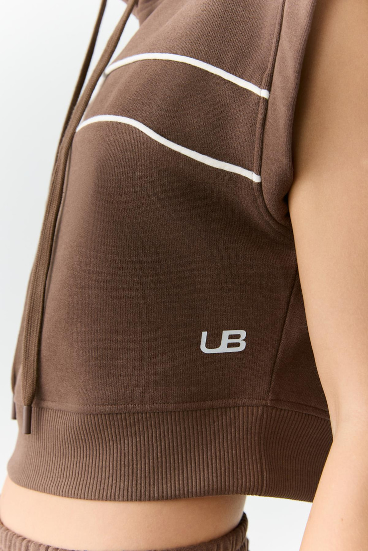 ELENORA Kadın Kapüşonlu Düşük Omuz Kahverengi Sweatshirt