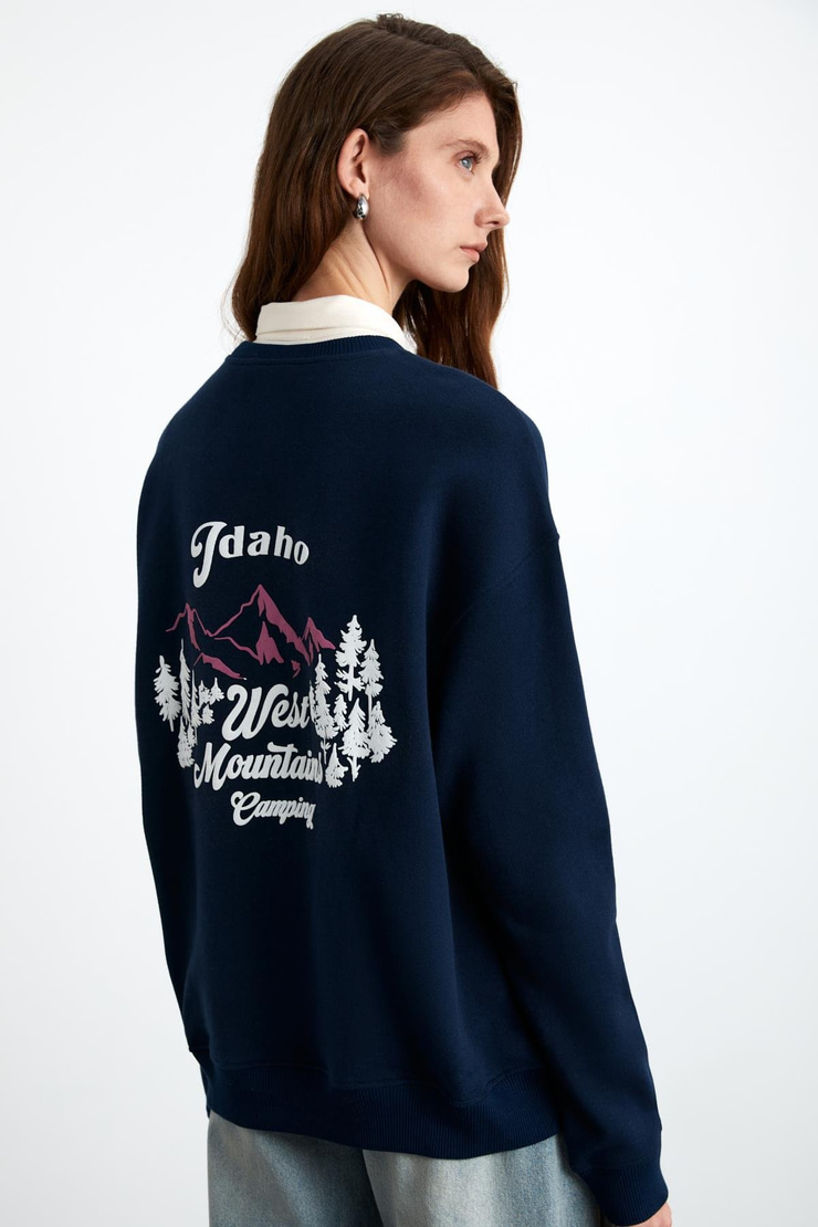 ELINAY Kadın Pamuk-Polyester Koyu Mavi Kazak