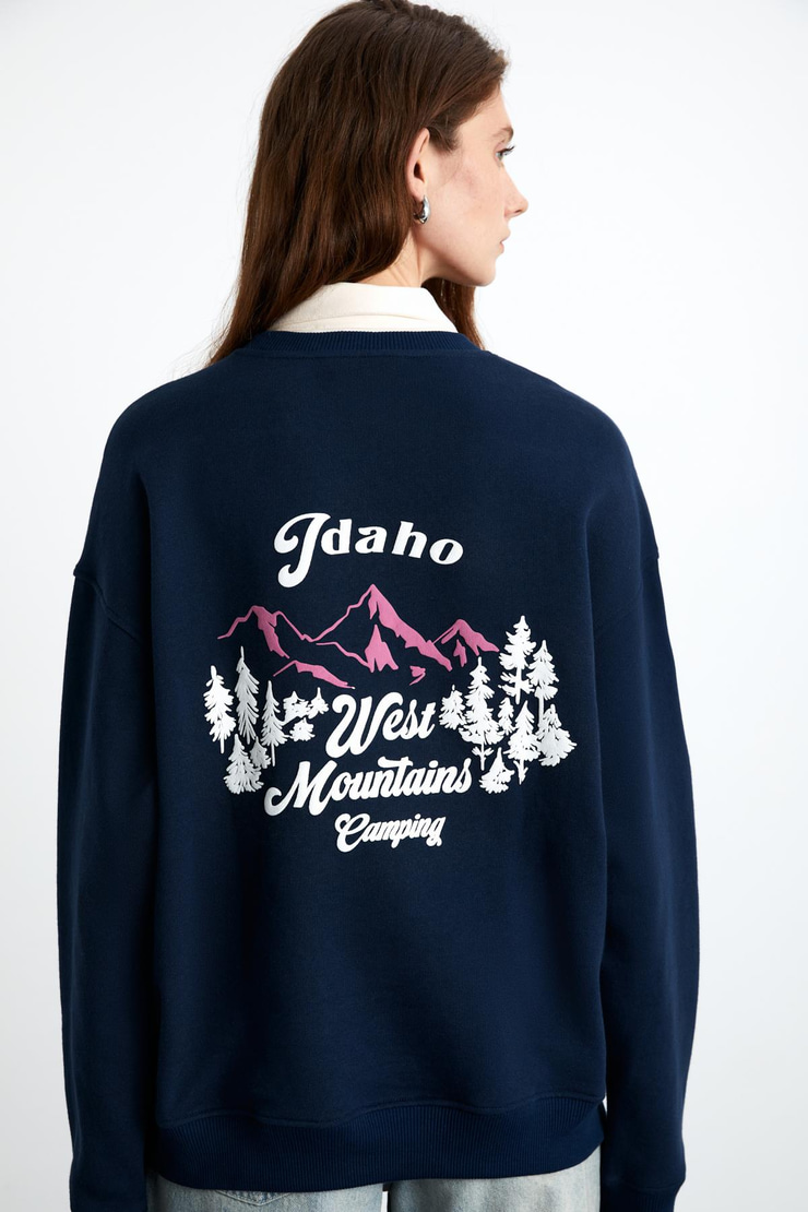 ELINAY Kadın Pamuk-Polyester Koyu Mavi Kazak