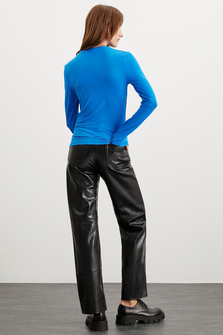 ELNORA  Slim Mavi Tekli Bluz