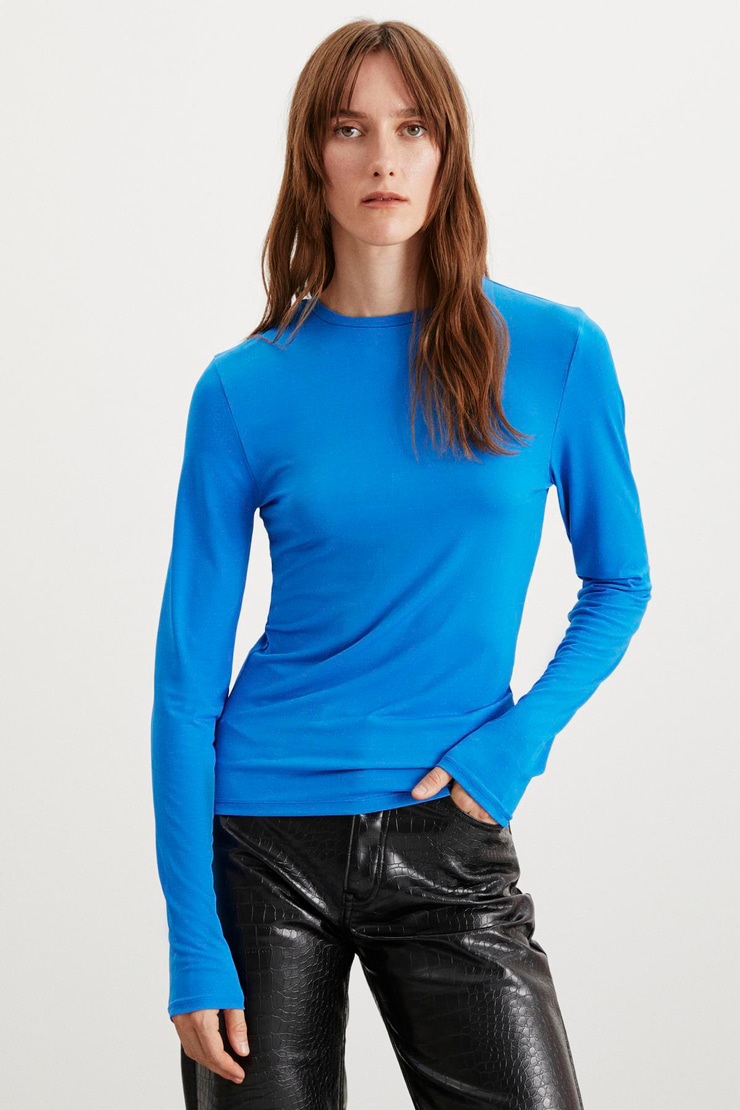 ELNORA  Slim Mavi Tekli Bluz