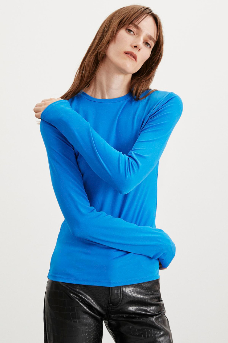 ELNORA  Slim Mavi Tekli Bluz