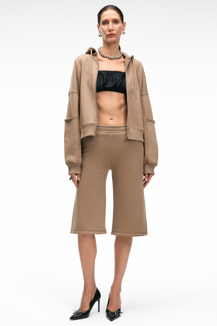 ELPIHRA Kadın Oversize Beli Lastikli Çift Cepli Vizon Şort & Bermuda