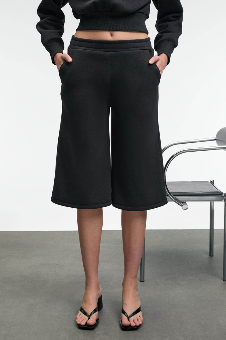 ELPIHRA Kadın Oversize Beli Lastikli Çift Cepli Antrasit Şort & Bermuda