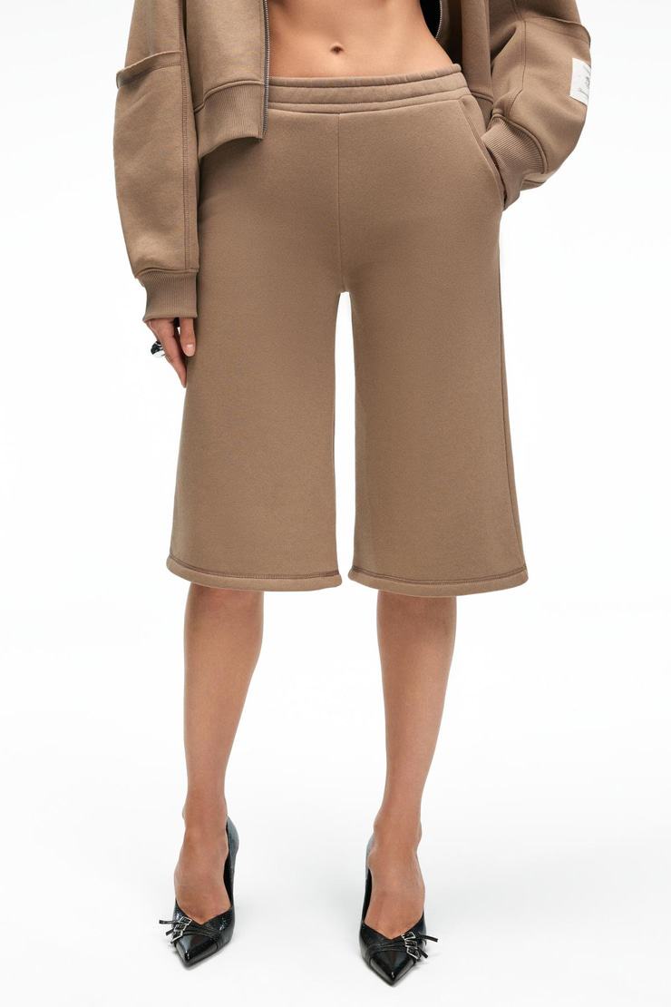 ELPIHRA Kadın Oversize Beli Lastikli Çift Cepli Vizon Şort & Bermuda