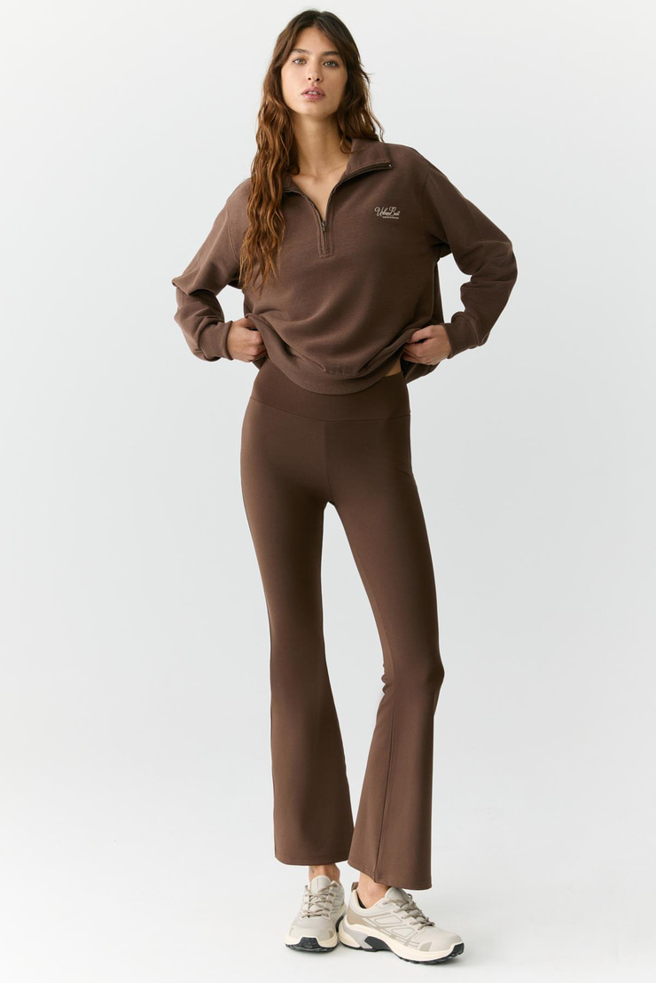 EMIYA Kadın Dik Yaka Fermuarlı Relaxed Kahverengi Sweatshirt