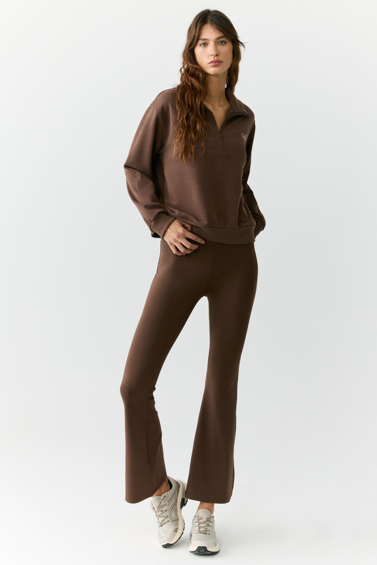 EMIYA Kadın Dik Yaka Fermuarlı Relaxed Kahverengi Sweatshirt