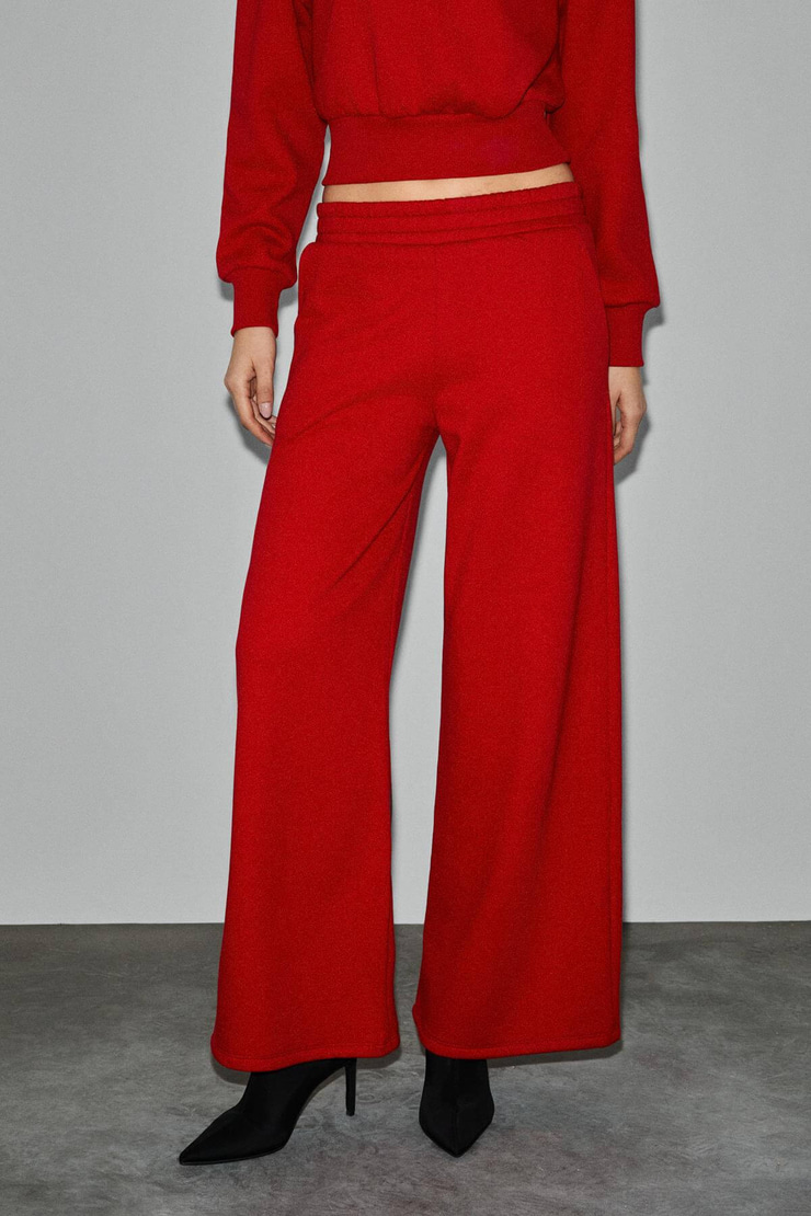 ENAVIE Kadın Oversize Beli Lastikli Çift Cepli Kırmızı Eşofman Altı