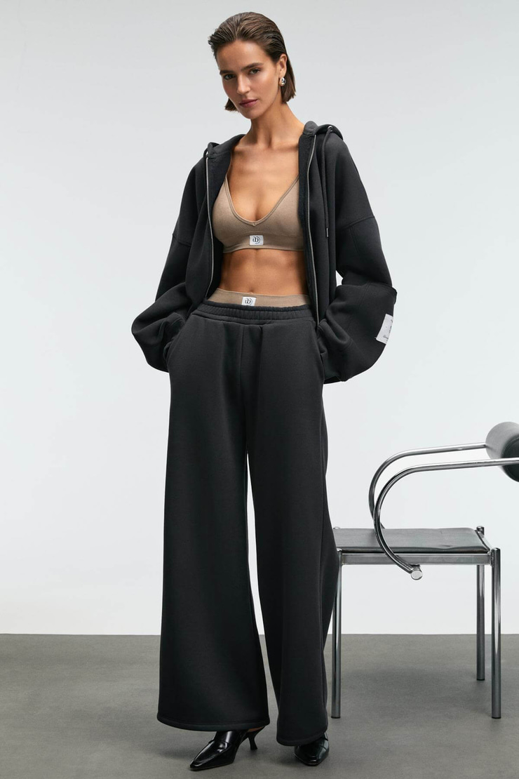 ENAVIE Kadın Oversize Beli Lastikli Çift Cepli Antrasit Eşofman Altı