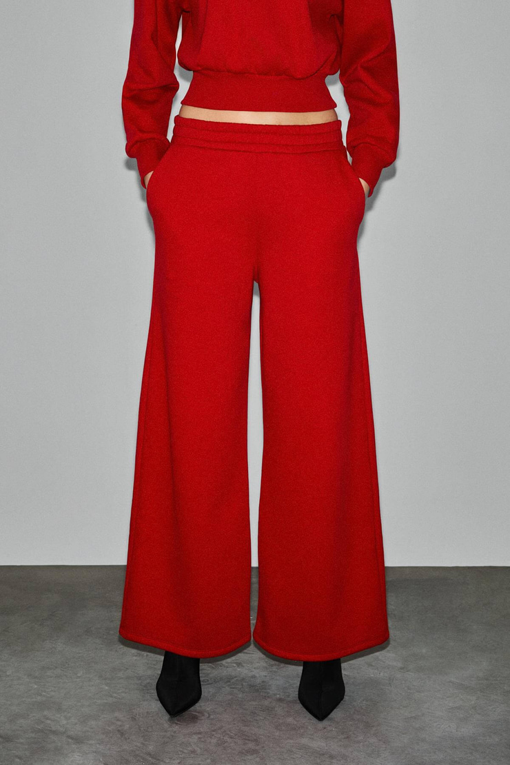 ENAVIE Kadın Oversize Beli Lastikli Çift Cepli Kırmızı Eşofman Altı