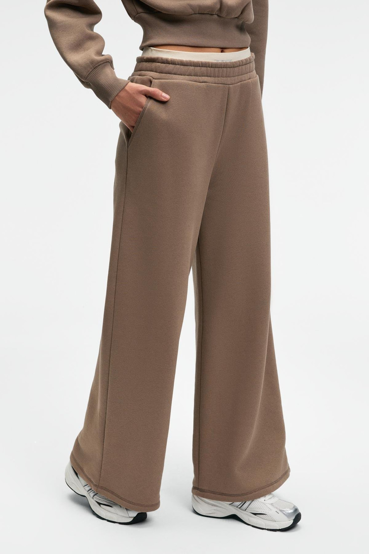 ENAVIE Kadın Oversize Beli Lastikli Çift Cepli Vizon Eşofman Altı