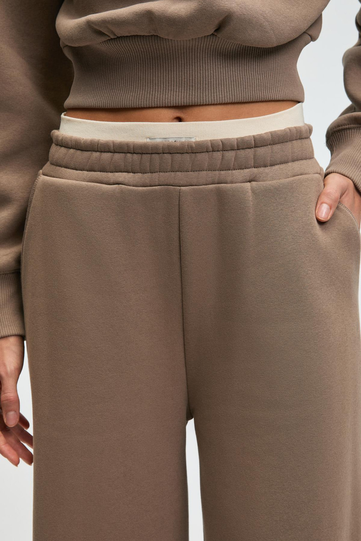 ENAVIE Kadın Oversize Beli Lastikli Çift Cepli Vizon Eşofman Altı