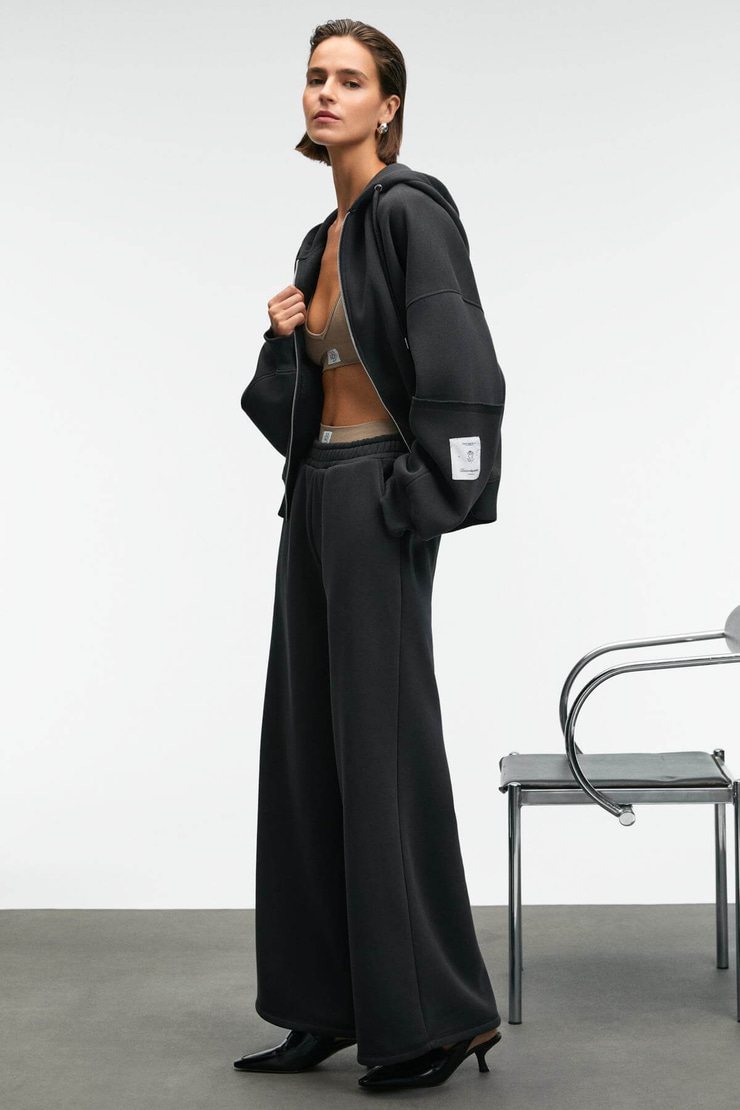 ENAVIE Kadın Oversize Beli Lastikli Çift Cepli Antrasit Eşofman Altı