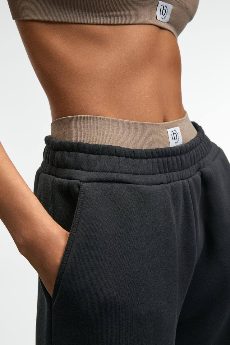 ENAVIE Kadın Oversize Beli Lastikli Çift Cepli Antrasit Eşofman Altı