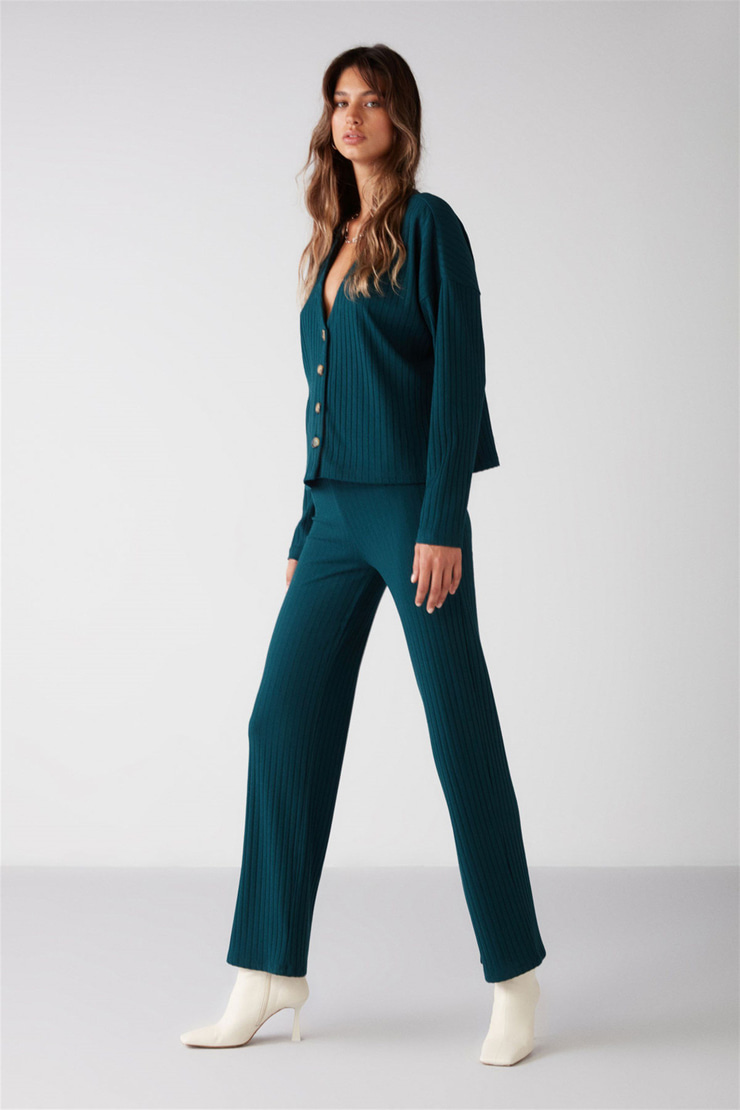 ERIKA Örme Flare Petrol Yeşili  Pantolon