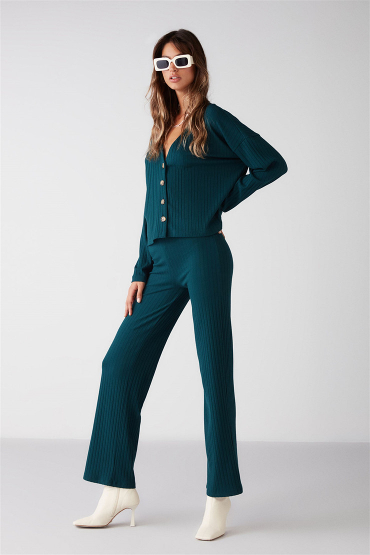 ERIKA Örme Flare Petrol Yeşili  Pantolon