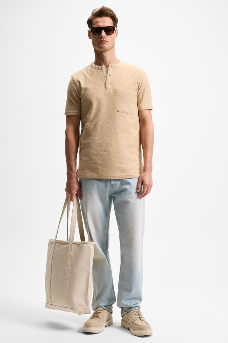 ERMAC Erkek Hakim Yaka Düğmeli Kısa Kol Bej T-Shirt