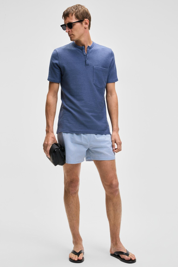 ERMAC Erkek Hakim Yaka Düğmeli Kısa Kol İndigo T-Shirt